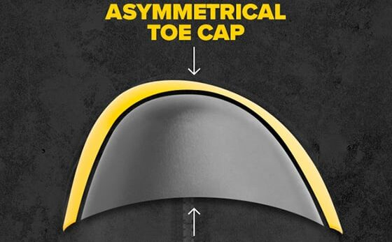 asymmetrical or the oblique safety toes