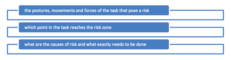 The postures, movements and forces of the task that pose a risk