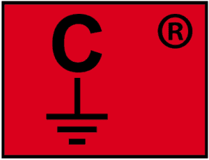 red square with the letter “C” footwear