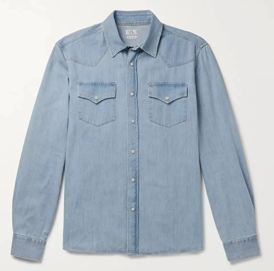 Brunello Cucinelli Western style Chambray Denim Work Shirt